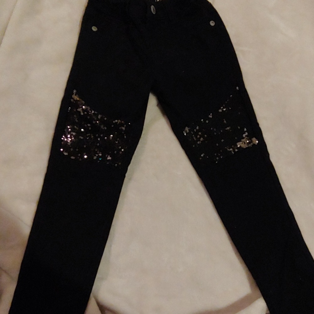 Girls black leggings with glitter knee detail